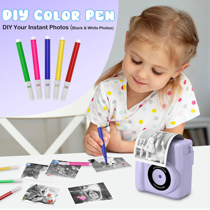 Kids Digital Camera 2.4" 1080P HD Video Camera Portable Instant Print Camera with 32GB Card, Birthday Gift for Boys Girls 3-12