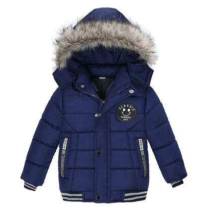Autumn Winter Hooded Jacket for Kids - Boys & Girls Warm Fur Collar Zipper Outerwear Casual Fashion Baby Coat for Ages 2-6
