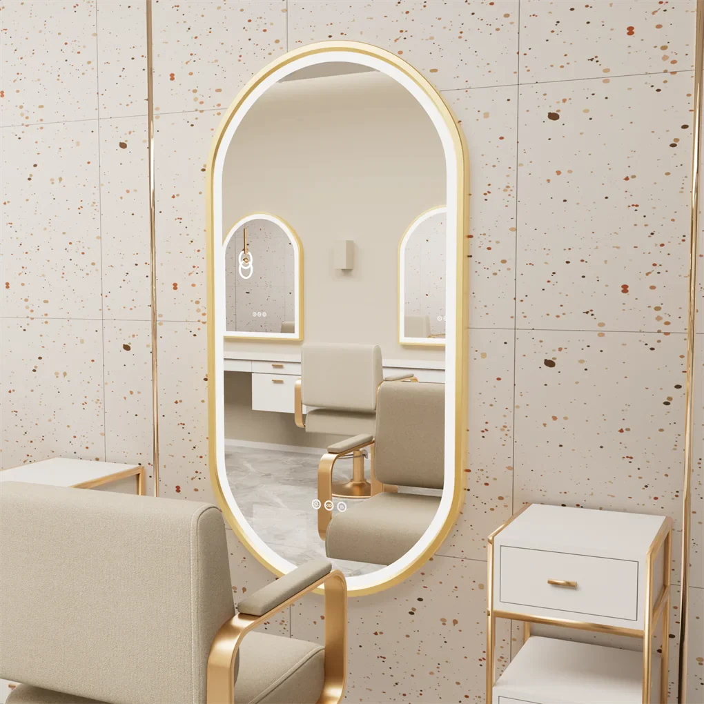 LUVODI Luxury Oval Led Illuminated Bathroom Mirror Gold Aluminum Frame with Demister Pad