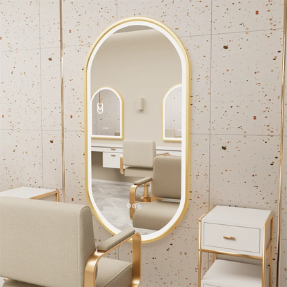 LUVODI Luxury Oval Led Illuminated Bathroom Mirror Gold Aluminum Frame with Demister Pad