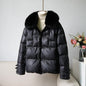 Women's White Duck down Jacket 2025 Winter Collection Real Faux Fur Collar Hair Puffer Coat Vintage Street wear