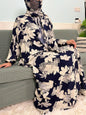 Women's Traditional Floral Ramadan Muslim Cotton Abayas Garment with attached Headscarf