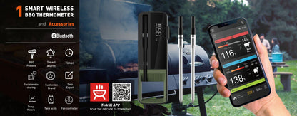 Wireless Bluetooth Meat Thermometer Digital BBQ Kitchen Thermometer Support 6 Probe for Smoker Cooking Grill Oven Candy
