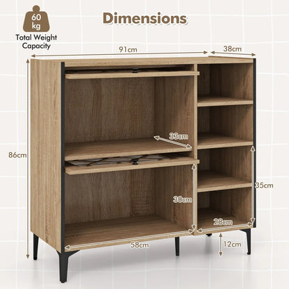 GOFLAME Shoe Storage Cabinet Freestanding Shoe Organizer w/ Flip Doors-Oak