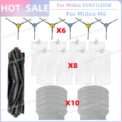 Fit For Midea VCR21LDSW / Midea M6 / Eureka NER600 Robot Vacuum Parts Main Roller Side Brush Hepa Filter Mop Cloth Accessories