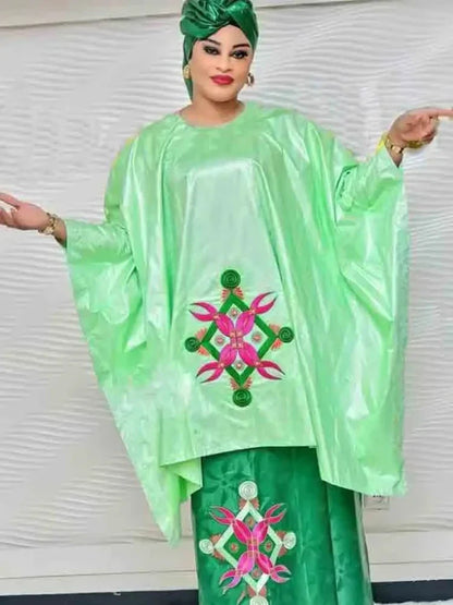 2 PCS Set Bazin Riche Long Dresses Printed Bazin African Wedding Party Prom