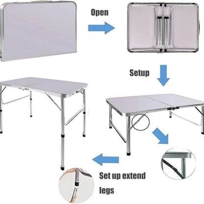 3FT/90cm Folding Table Lightweight Portable Camping Table, Non-Slip Rubber feet , Premium Quality Steel Aluminium Foldable Table