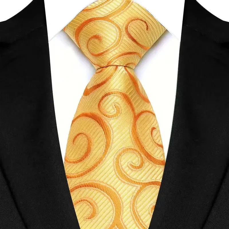 8cm Width Yellow Color Neck Ties For Men Paisley Dots Handmade