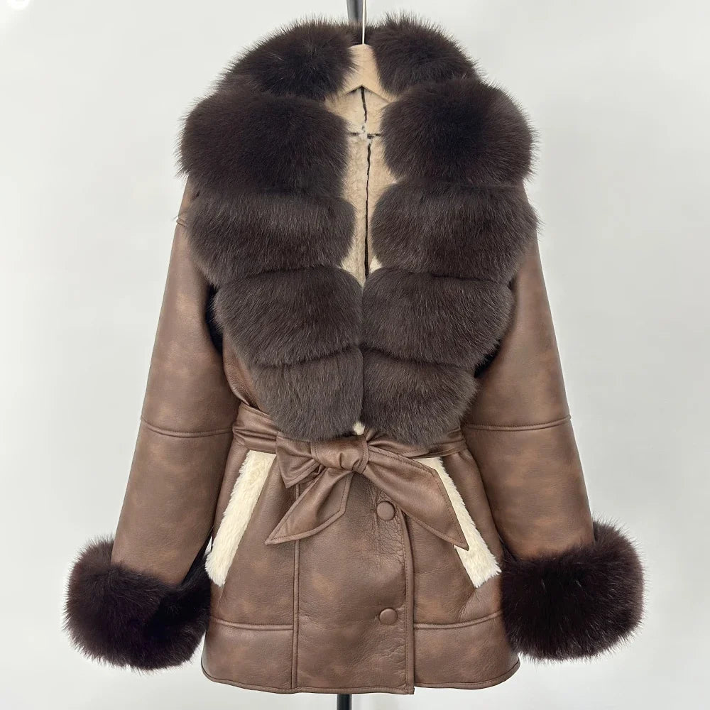 Women's Large Faux Fur Leather Jacket Warm Autumn Winter Outwear High Street