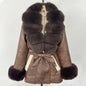 Women's Large Faux Fur Leather Jacket Warm Autumn Winter Outwear High Street