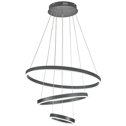 KOMORE Modern 3 Ring Aluminum Round Hanging LED Pendant Light Stepless Dimming & Cool White for Kitchen Living Room Hallway
