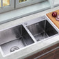 Kitchen Sink Stainless Steel Double Bowl Anti Corrosion Soundproof with Draining Basket and Sewer