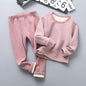 Children's Fleece Lined Thermal Underwear Set Boys Girls Stripe Design Thickened Unisex Autumn Thermal Pajamas 4-6 Years