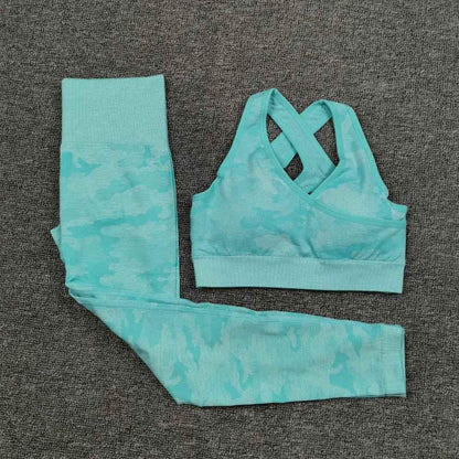 3PCS Camouflage Yoga Set for Women Seamless Fitness Yoga Bra Sports Bra High Waist GYM Camo leggings Pants Fitness Suits Workout