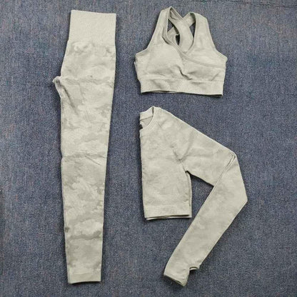 3PCS Camouflage Yoga Set for Women Seamless Fitness Yoga Bra Sports Bra High Waist GYM Camo leggings Pants Fitness Suits Workout