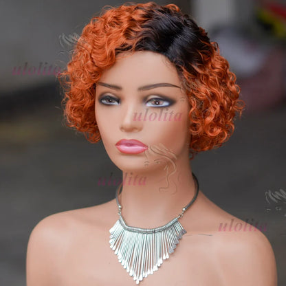 Ombre Blonde T1B27Pixie Cut Short Curly Bob Side Part Non Lace Front 100%