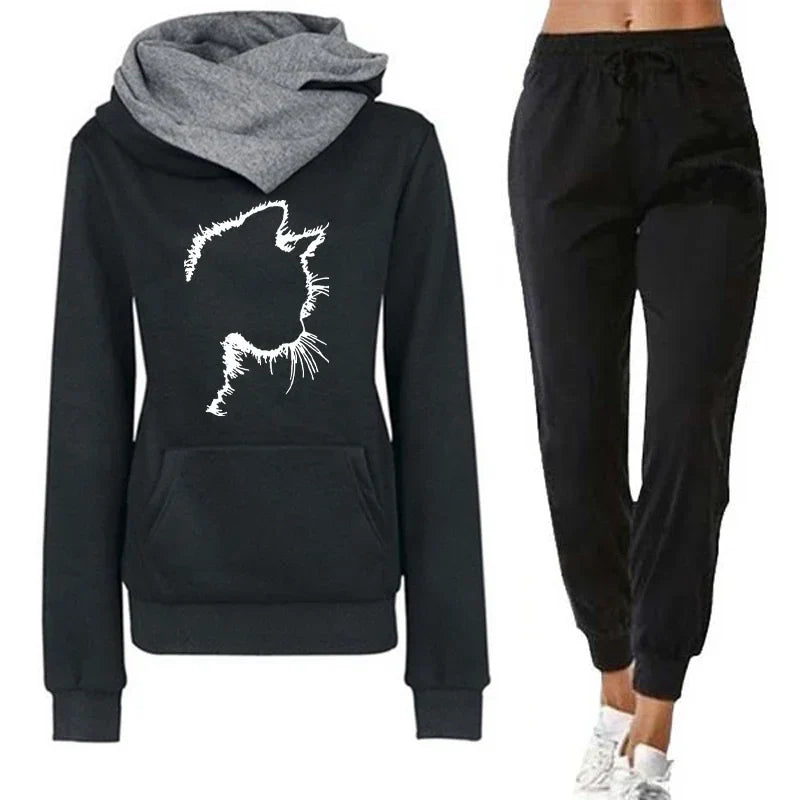Womens Print Hooded Jogging Pants Sets