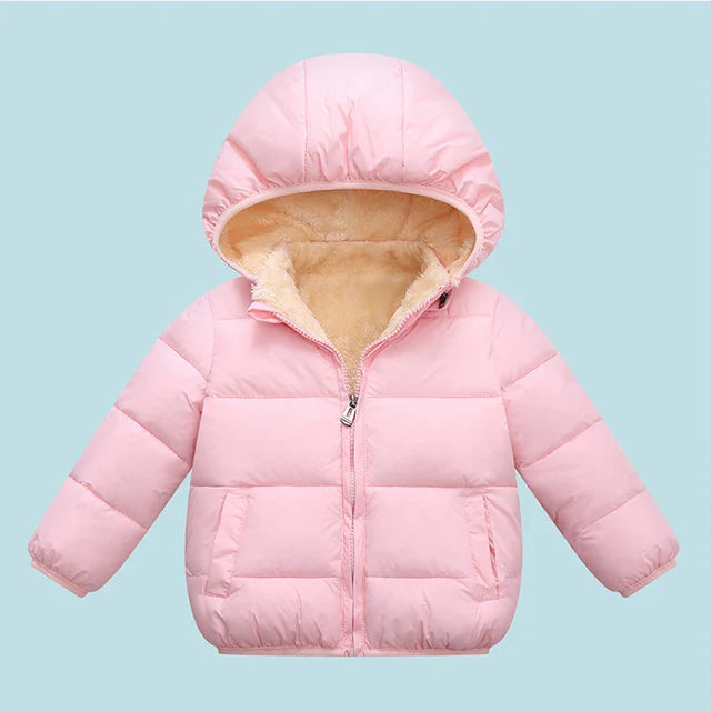 Winter Baby Kids Fleece Jacket Warm Hooded Down Outerwear
