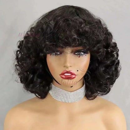 99J burgundy Fumi Curly Bob Wig Bouncy Pixie Cut Wig Highlight Full Machine Egg