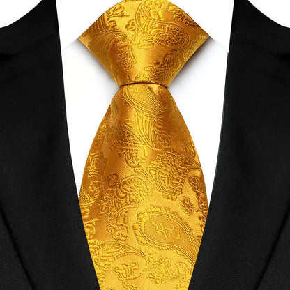 8cm Width Yellow Color Neck Ties For Men Paisley Dots Handmade