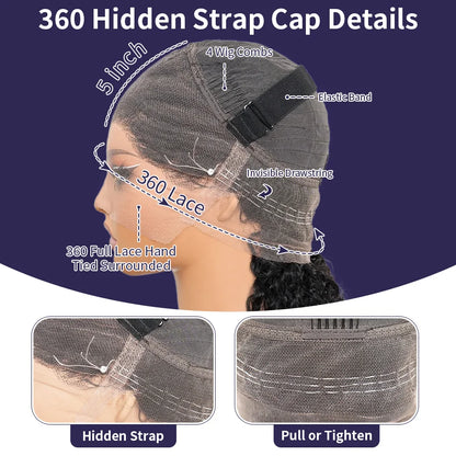 Straight 360 Full Lace Wigs Human Hair With Invisible Strap For Women Drawstring Snug Fit Glueless