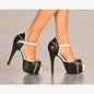 LADIES PLATFORM KILLER HIGH HEEL TWO TONE MATT ANKLE STRAP PEEP TOE PARTY SHOES