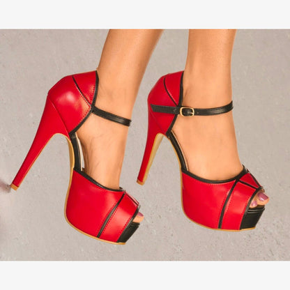LADIES PLATFORM KILLER HIGH HEEL TWO TONE MATT ANKLE STRAP PEEP TOE PARTY SHOES