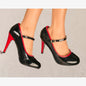 LADIES HIGH HEEL GLOSSY MARY JANE COURT SHOES PUMPS CLASSY OFFICE WORK EVENINGS