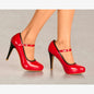 LADIES HIGH HEEL GLOSSY MARY JANE COURT SHOES PUMPS CLASSY OFFICE WORK EVENINGS