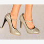LADIES HIGH HEEL GLOSSY MARY JANE COURT SHOES PUMPS CLASSY OFFICE WORK EVENINGS