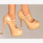 LADIES GLOSSY PLATFORM HIGH HEEL BUCKLE STRAPPY EVENING PARTY COURT SHOES