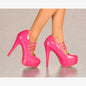 LADIES GLOSSY PLATFORM HIGH HEEL BUCKLE STRAPPY EVENING PARTY COURT SHOES