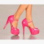 LADIES GLOSSY PLATFORM KILLER HIGH HEEL ANKLE STRAP PEEP TOE EVENING PARTY SHOES