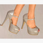 LADIES GLOSSY PLATFORM KILLER HIGH HEEL ANKLE STRAP PEEP TOE EVENING PARTY SHOES