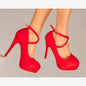 LADIES SUEDE PLATFORM HIGH HEELS CROSS STRAP STRAPPY EVENING PARTY SHOES