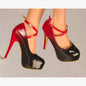 LADIES GLOSSY PLATFORM HIGH HEELS CROSS STRAP STRAPPY EVENING PARTY SHOES