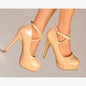 LADIES GLOSSY PLATFORM HIGH HEELS CROSS STRAP STRAPPY EVENING PARTY SHOES