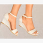 LADIES LACE EMBELLISHED LOW MID WEDGE HEEL PEEP TOE STRAPPY SANDAL SHOES 3-8