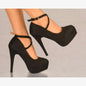 LADIES SUEDE PLATFORM HIGH HEELS CROSS STRAP STRAPPY EVENING PARTY SHOES
