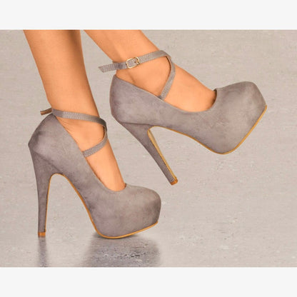 LADIES SUEDE PLATFORM HIGH HEELS CROSS STRAP STRAPPY EVENING PARTY SHOES