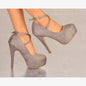 LADIES SUEDE PLATFORM HIGH HEELS CROSS STRAP STRAPPY EVENING PARTY SHOES