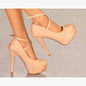LADIES SUEDE PLATFORM HIGH HEELS CROSS STRAP STRAPPY EVENING PARTY SHOES