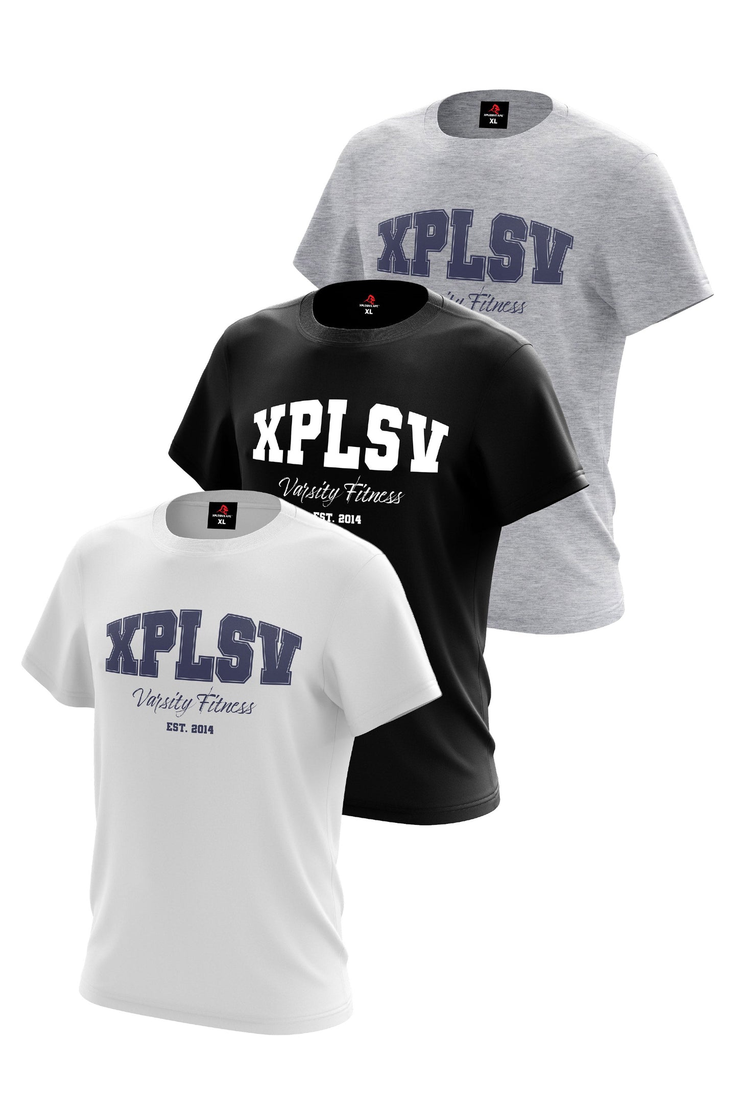 XAPE Varsity Fitness V2 3 Tees Pack - White/Sports Grey/Black