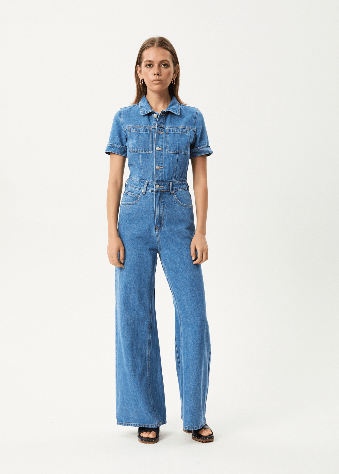 Afends Miami- Denim Flared Jumpsuit