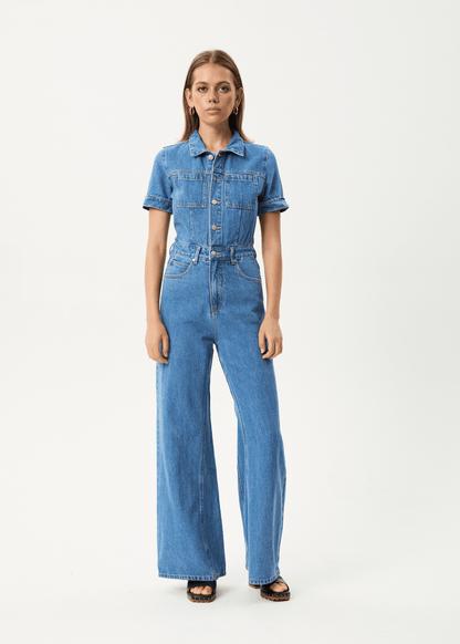 Afends Miami- Denim Flared Jumpsuit