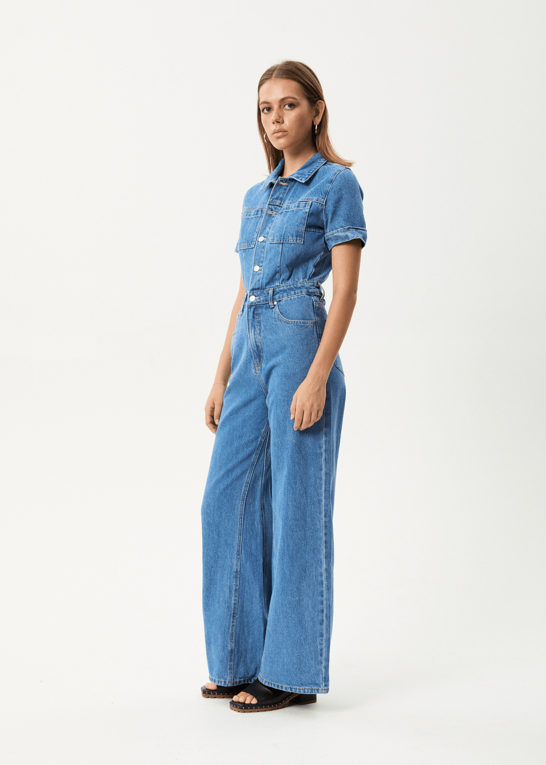 Afends Miami- Denim Flared Jumpsuit