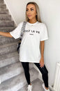 Ladies Oversized C'est La Vie Paris Simple Fashion Classic Retro Short Sleeves T Shirt Top