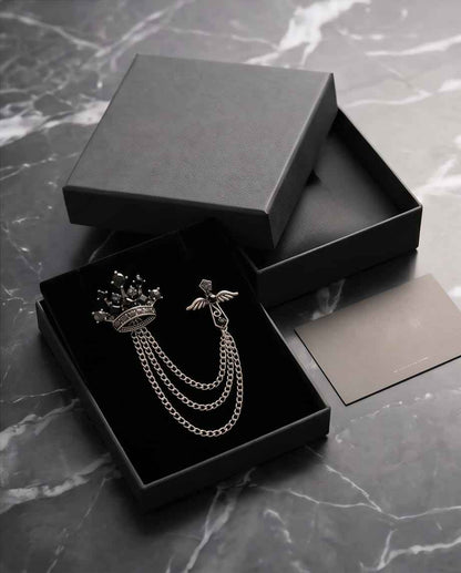 Midnight Crown & Wing Chain Lapel Pin