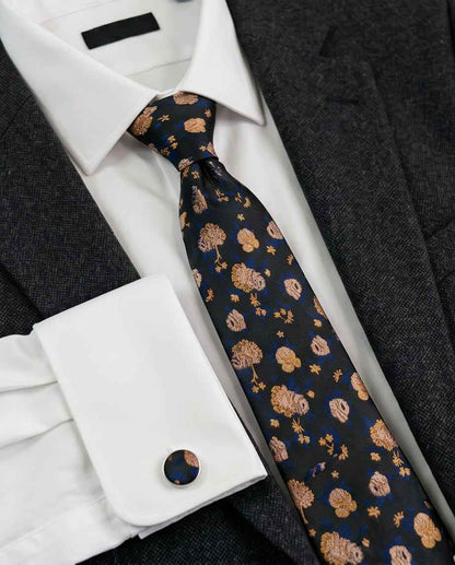 The "Golden Bloom" Silk Tie & Cufflink Set