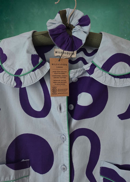 Organic Cotton Pyjama Shirt in Blue Things